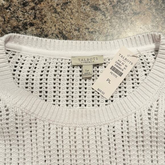 NWT Talbots Sweater Minimalist Cozy Scandi Boho Beachy Preppy Open Knit White PL - Picture 3 of 5